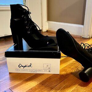 Qupid Cylinder Black Suede Bootie -- NIB